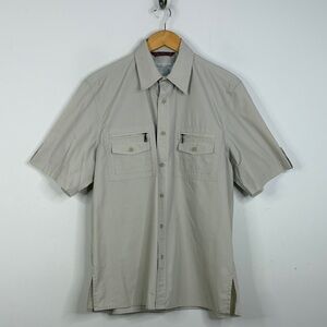 Vintage Tilley Shirt Mens Medium Beige Short Sleeve Pockets Made in Canada